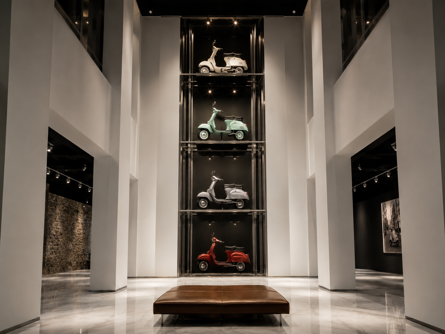 Menyulap Ruang Pamer Vespa Vintage dengan Sistem Lift Vertikal Otomatis: Solusi Desain Interior Premium